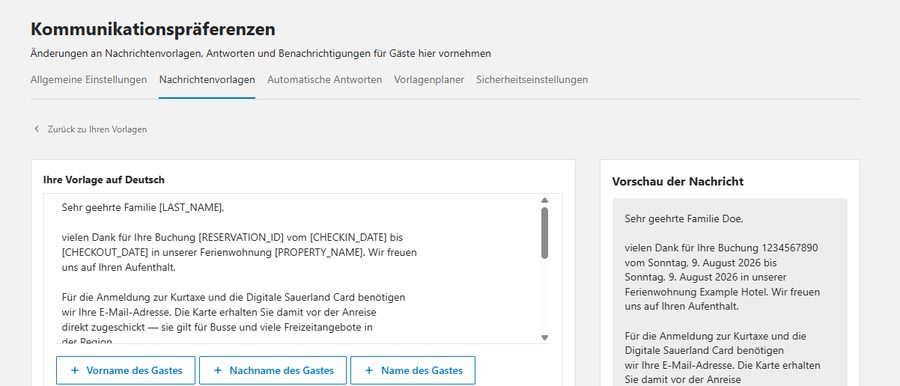 Booking-Vorlage mit Vorschau