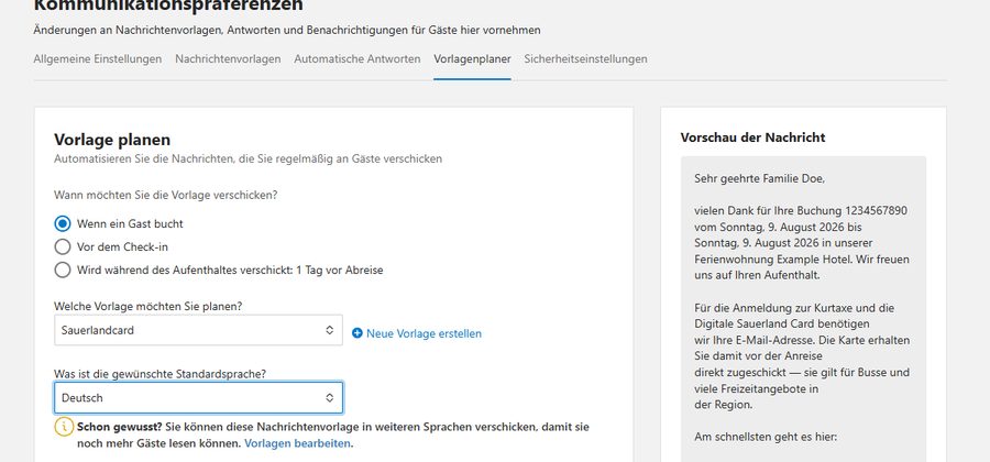 Vorlagenplaner mit Auslöser