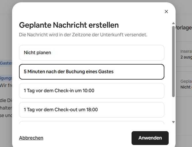 Airbnb Zeitpunkt der geplanten Nachricht