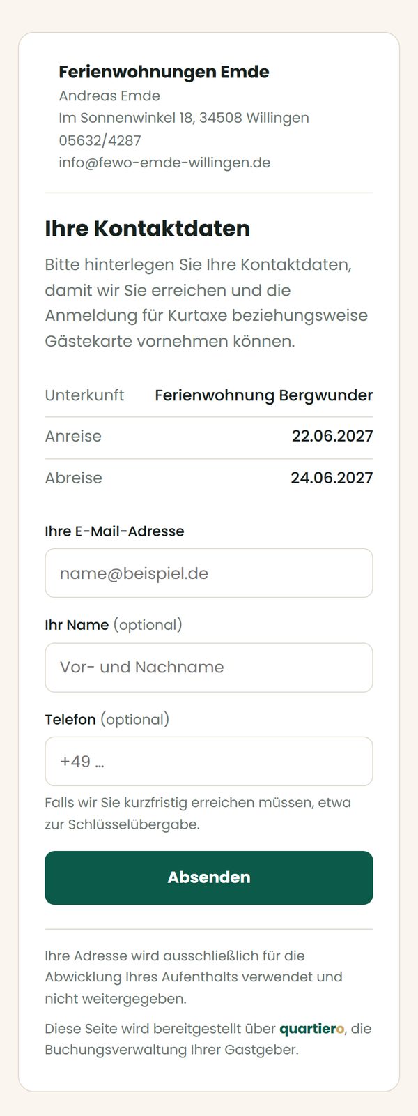Zweiter Schritt mit Gastgeberdaten