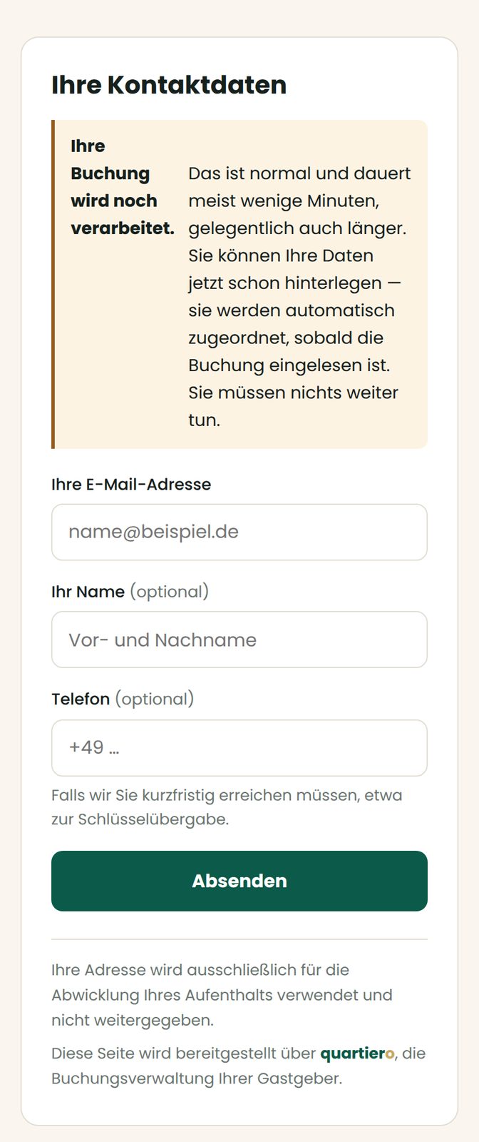 Hinweis, dass die Buchung noch verarbeitet wird
