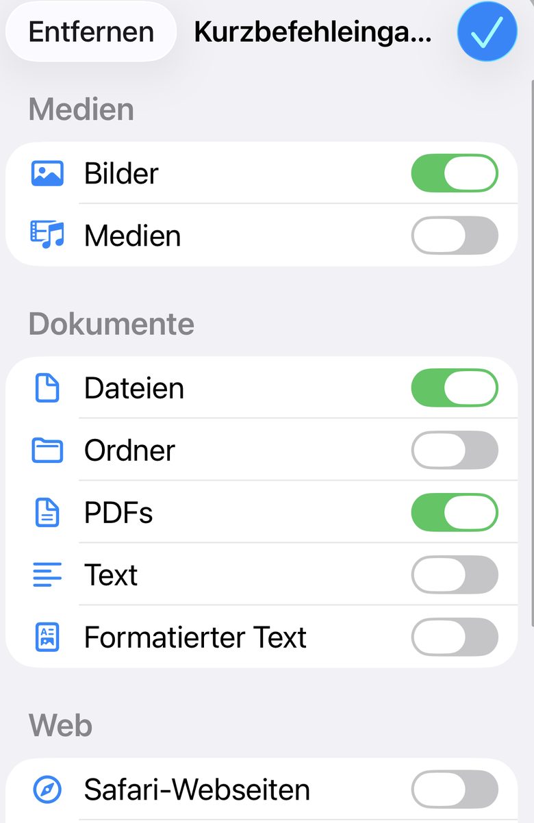 Auswahl der akzeptierten Typen